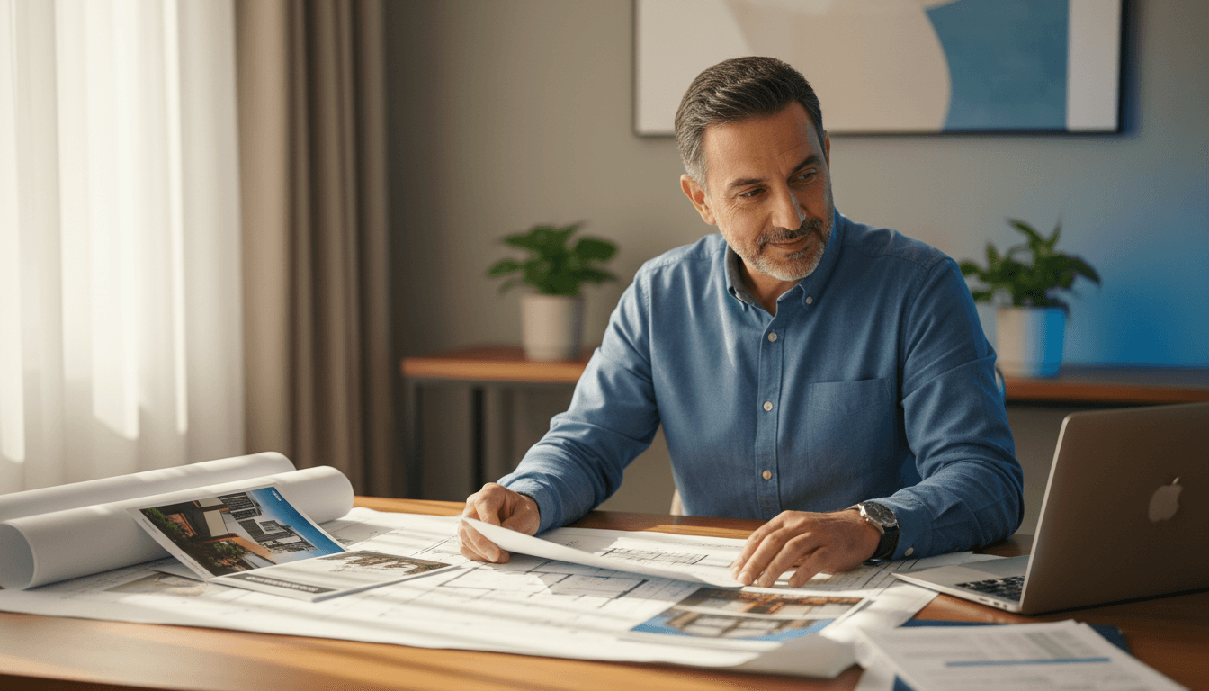Real estate professional reviewing investment property documents