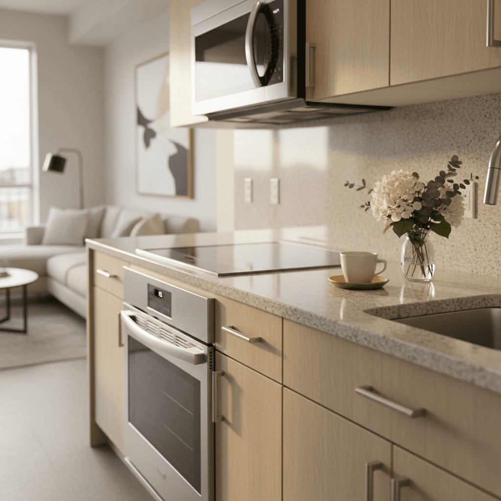 Premium kitchen with modern appliances in new development