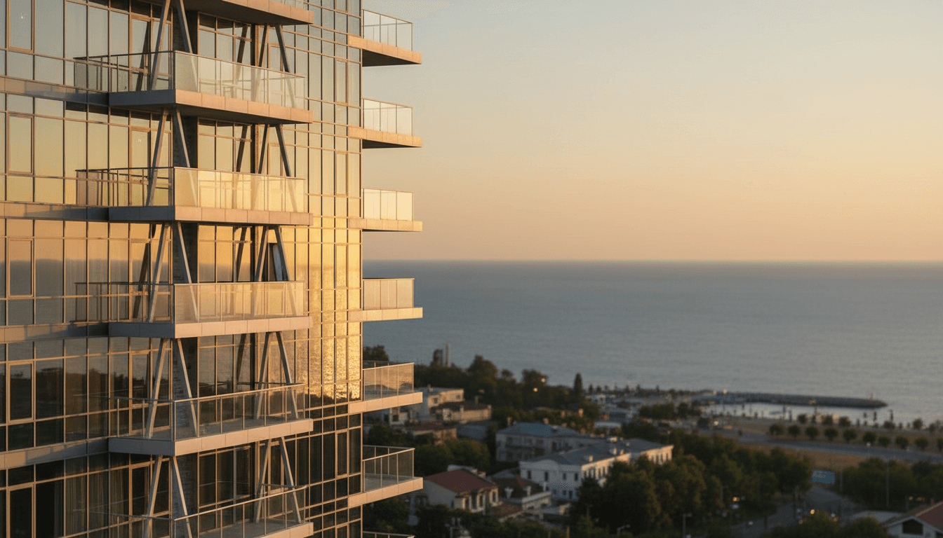 Modern residential apartments in Batumi overlooking the Black Sea with contemporary architecture