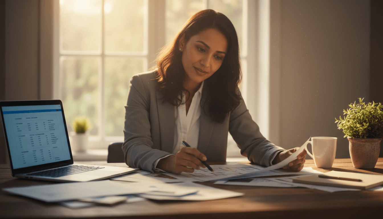 Real estate agent reviewing investment property documents